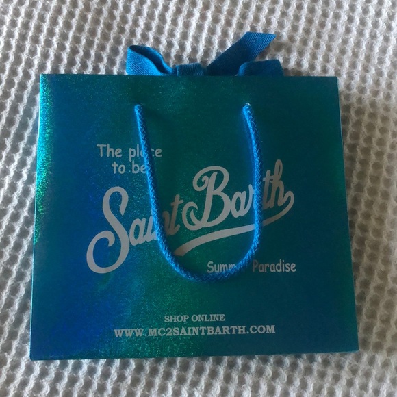 Saint Barth Small Luxury Shiny Blue Gift Bag W/Handles + Silky Cotton Tie Strand - Picture 1 of 1